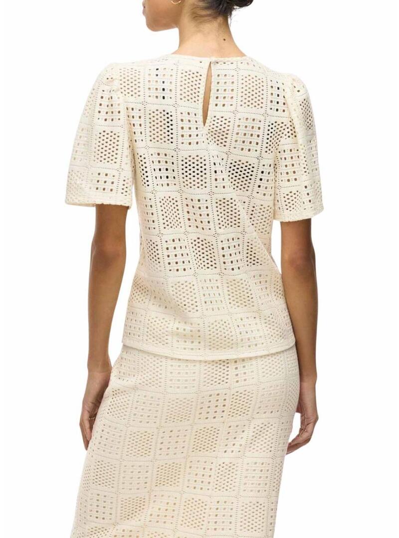 Top Vila Vinovira beige traforato per donna