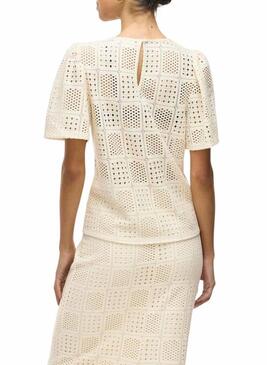 Top Vila Vinovira beige traforato per donna