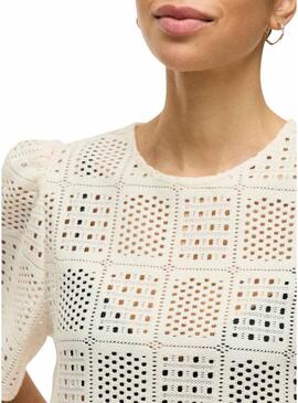 Top Vila Vinovira beige traforato per donna