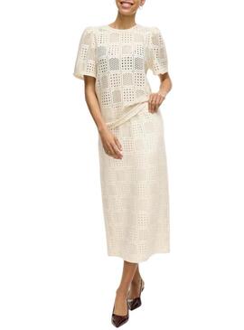 Top Vila Vinovira beige traforato per donna