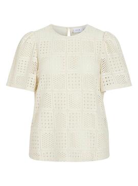 Top Vila Vinovira beige traforato per donna