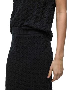 Gonna Vila Vidolise nera in crochet maxi per donna.
