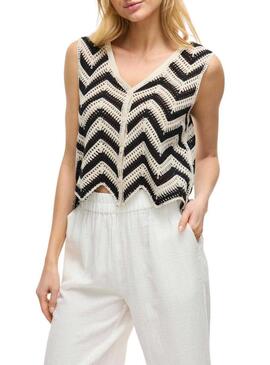 Gilet Vila Viserilda all'uncinetto beige e nero per donna