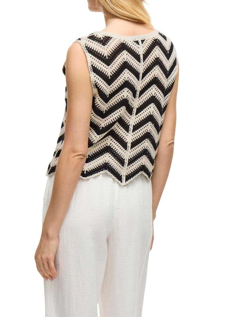 Gilet Vila Viserilda all'uncinetto beige e nero per donna