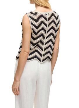 Gilet Vila Viserilda all'uncinetto beige e nero per donna