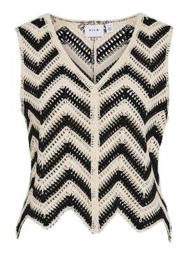 Gilet Vila Viserilda all'uncinetto beige e nero per donna