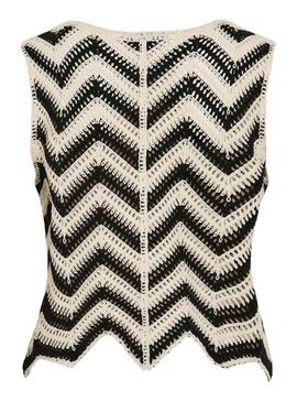 Gilet Vila Viserilda all'uncinetto beige e nero per donna