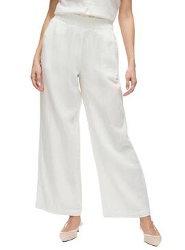 Pantaloni Vila Vilania larghi bianchi per donna.