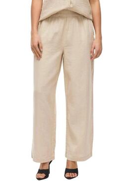 Pantaloni Vila Vilania larghi color tostato  per donna   