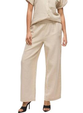 Pantaloni Vila Vilania larghi color tostato  per donna   