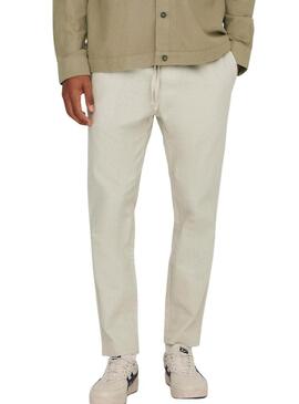 Pantaloni Only and Sons Linus beige per uomo.