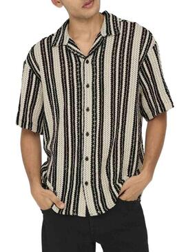 Camicia Only and Sons Dani crochet beige per uomo