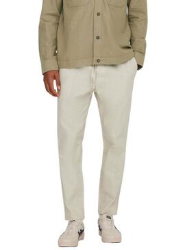 Pantaloni Only and Sons Linus crop beige per uomo