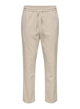 Pantaloni Only and Sons Linus crop beige per uomo