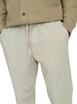 Pantaloni Only and Sons Linus crop beige per uomo