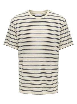 Maglietta Only and Sons Sian beige e blu scuro per uomo