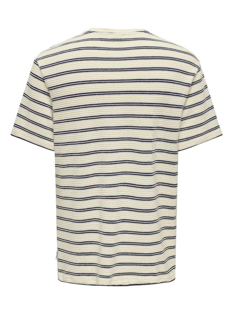 Maglietta Only and Sons Sian beige e blu scuro per uomo