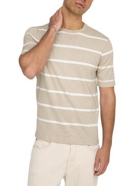 Maglietta a righe beige Only and Sons Wyler per uomo