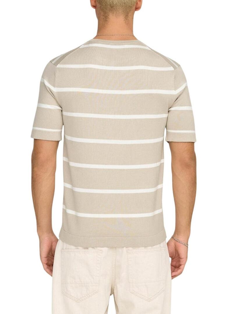 Maglietta a righe beige Only and Sons Wyler per uomo