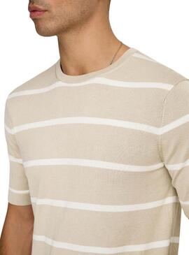 Maglietta a righe beige Only and Sons Wyler per uomo