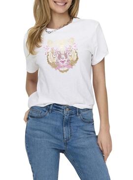 Maglietta Only Lucia tigre bianco per donna