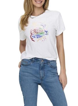 Maglietta Only Lucia bianca con stampa leopardata per donna