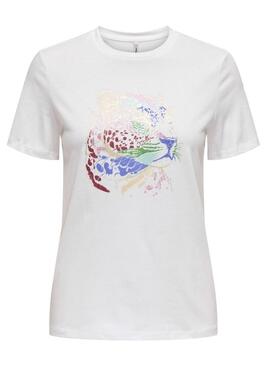 Maglietta Only Lucia bianca con stampa leopardata per donna