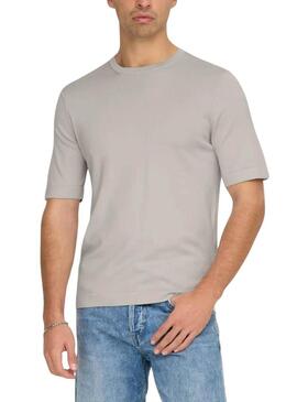 Maglietta in maglia Only and Sons Wyler grigia per uomo