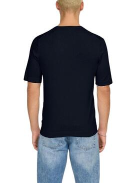 Maglietta a maglia Only and Sons Wyler blu navy per uomo