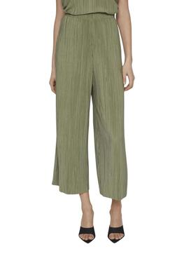 Pantaloni Vila Viplisa plissettati verde da donna