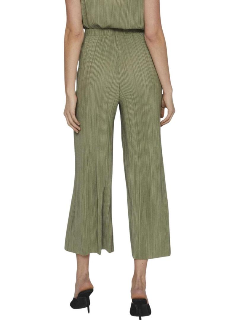 Pantaloni Vila Viplisa plissettati verde da donna