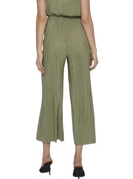 Pantaloni Vila Viplisa plissettati verde da donna
