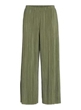 Pantaloni Vila Viplisa plissettati verde da donna