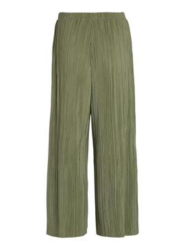 Pantaloni Vila Viplisa plissettati verde da donna