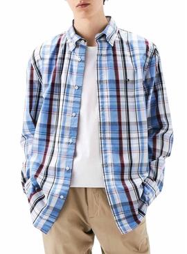 Camicia Tommy Hilfiger Flex Poplin blu e granata per uomo
