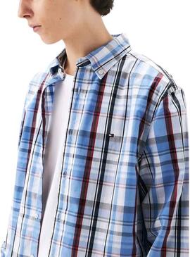 Camicia Tommy Hilfiger Flex Poplin blu e granata per uomo