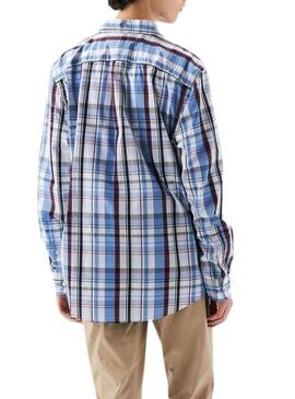 Camicia Tommy Hilfiger Flex Poplin blu e granata per uomo