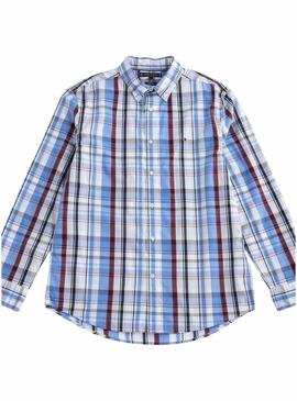 Camicia Tommy Hilfiger Flex Poplin blu e granata per uomo