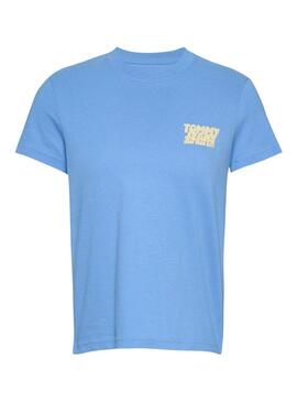 Maglietta Tommy Jeans Bubble blu per donna.