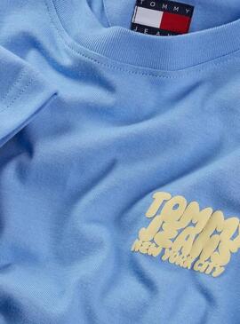 Maglietta Tommy Jeans Bubble blu per donna.
