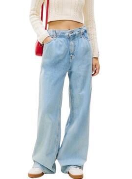 Pantaloni in denim Tommy Jeans Paperbag blu per donna