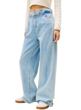 Pantaloni in denim Tommy Jeans Paperbag blu per donna