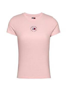 Maglietta Tommy Jeans Essential Logo rosa per donna