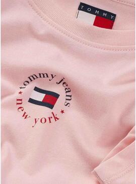 Maglietta Tommy Jeans Essential Logo rosa per donna