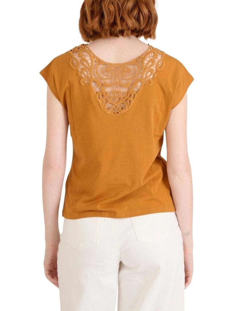 Maglietta Naf Naf in pizzo arancione per donna