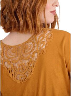 Maglietta Naf Naf in pizzo arancione per donna