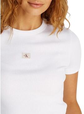 Maglietta Calvin Klein Jeans Rib bianca per donna.