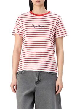 Maglietta Pepe Jeans Elba rossa e bianca per donna