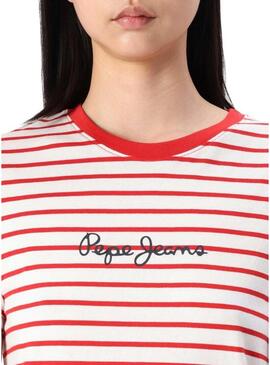 Maglietta Pepe Jeans Elba rossa e bianca per donna