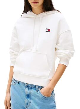 Felpa Tommy Jeans Badge bianca per donna